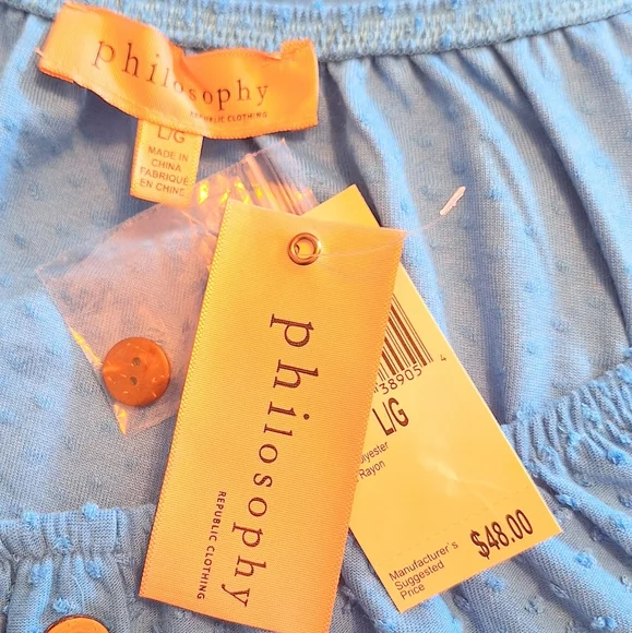 Philosophy seafarer blue chenille oversized boho blouse top NWT LG *D5 - Picture 3 of 7